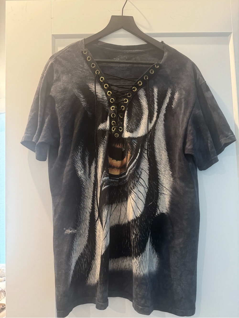 Coal N Terry Lace-Up Acid Wash Short Sleeve T Shirt - Roaring Tiger
